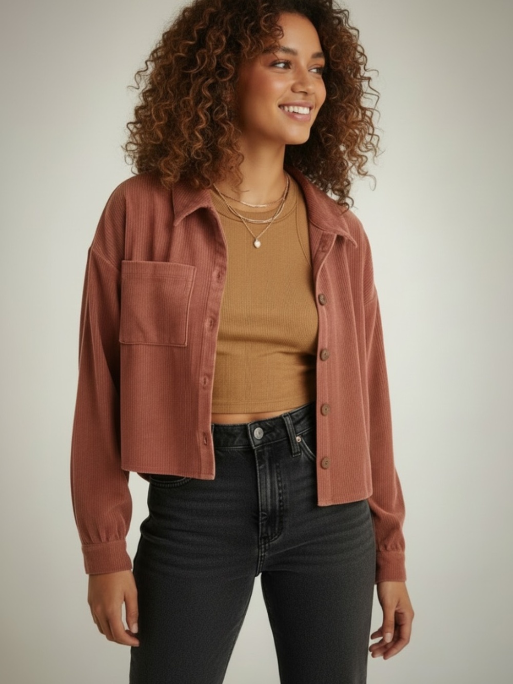 Cabincore Madewell Knit Corduroy Crop Shirt-Jacket (XXL)